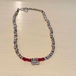 UNO de 50 Silver-tone Beaded Necklace with Red Accent Bead and 'Love' Charm